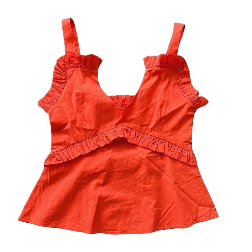 Never A Wallflower Orange Ruffle Spaghetti Strap crop tank top women’s size XS